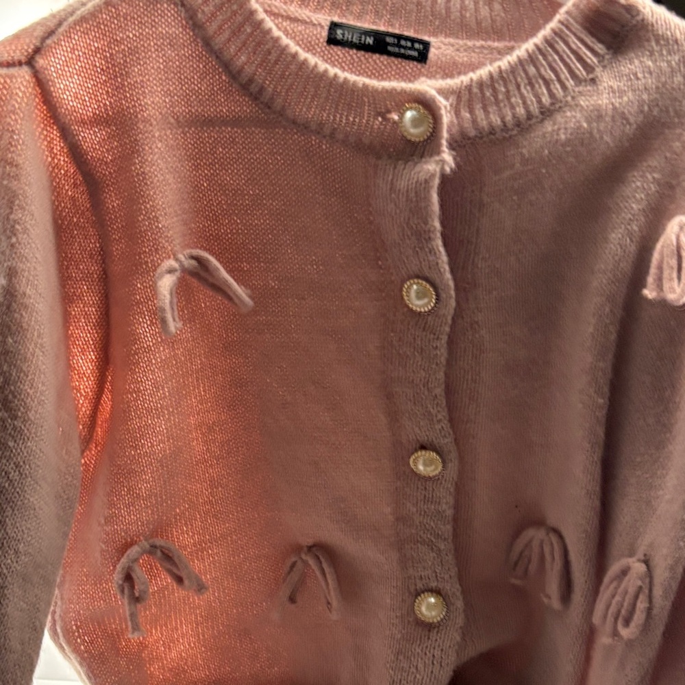 SHEIN Blush Pink Cardigan with Pearl Accents